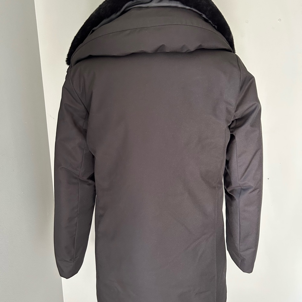 New Sam Edelman Asym Stretch Faux Fur Parka coat jacket SMALL Water Resistant - Picture 10 of 10
